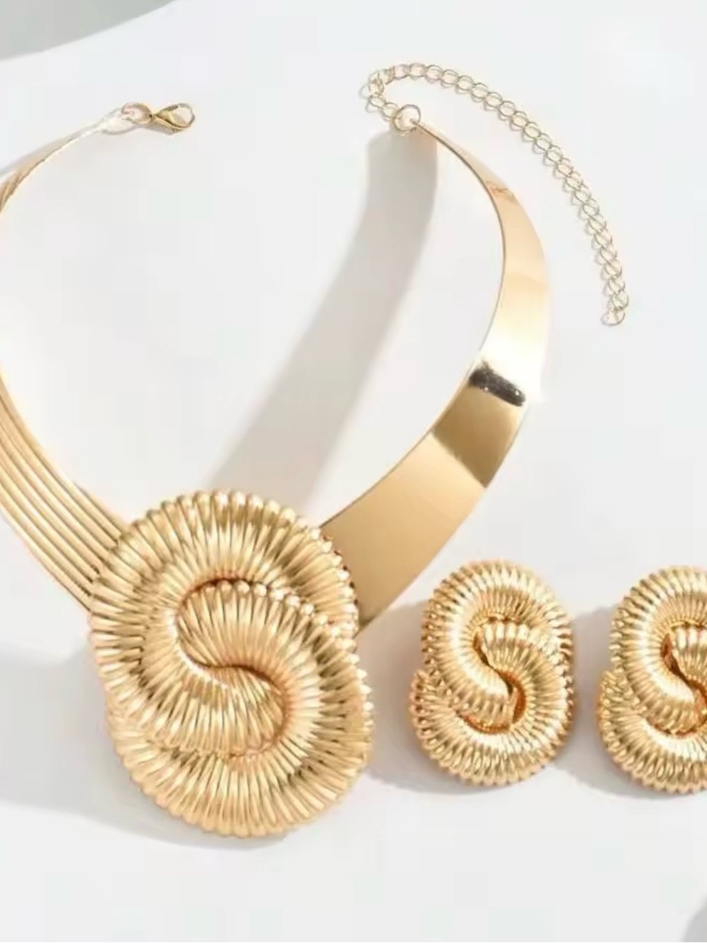 Gold Statement Spiral Necklace and Earring Set - Women Jewelry